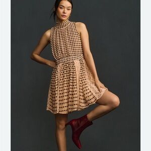 Anthropologie Maeve Tan and light pink A-Line Mini Dress Sleeveless NWT